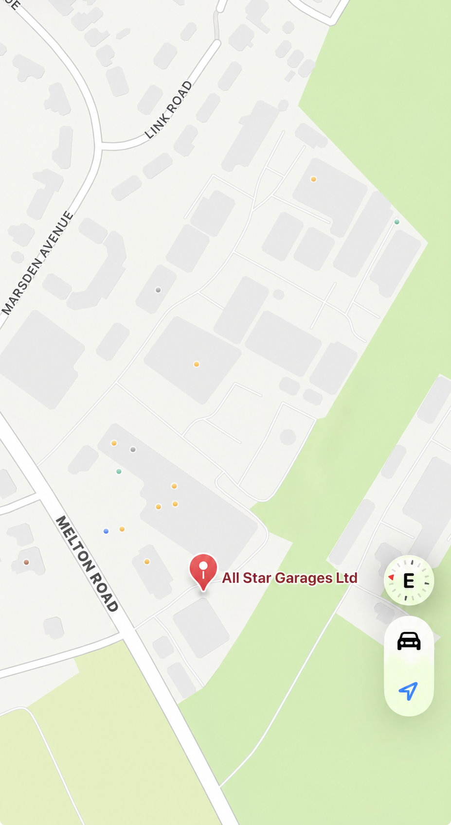 Correct location of All Star Garages Ltd on Melton Road
